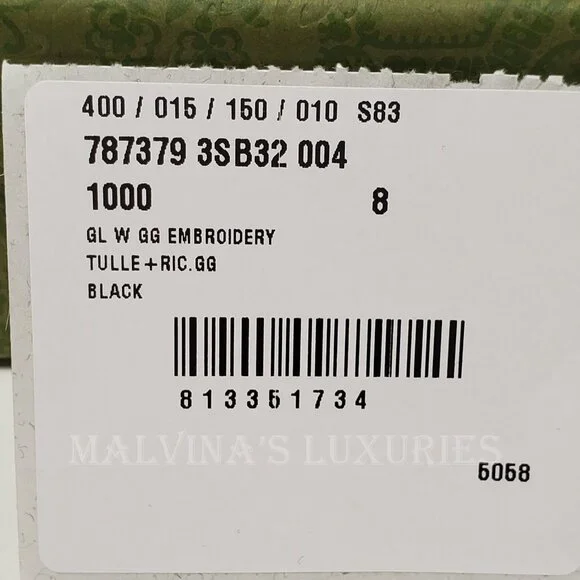 GUCCI GLOVES 787379 BLACK TULLE w GG LOGO MOTIF EMBROIDERY sz 8 / L - Picture 14 of 14